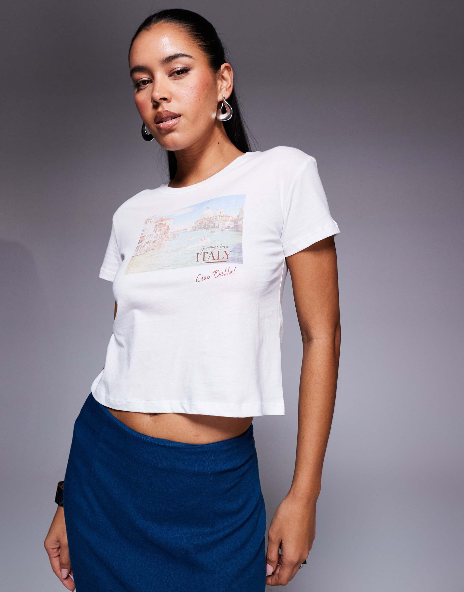 princess polly ciao bella slogan cropped baby tee in white