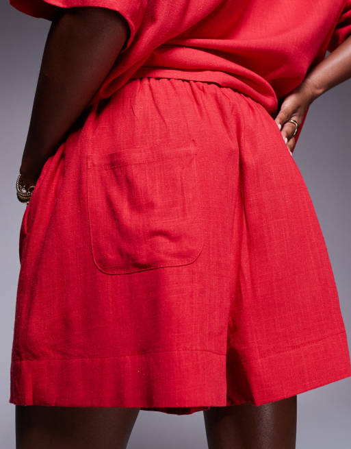 Princess Polly - Completo in misto lino rosso con camicia allacciata sul davanti e pantaloncini, 3 di 4