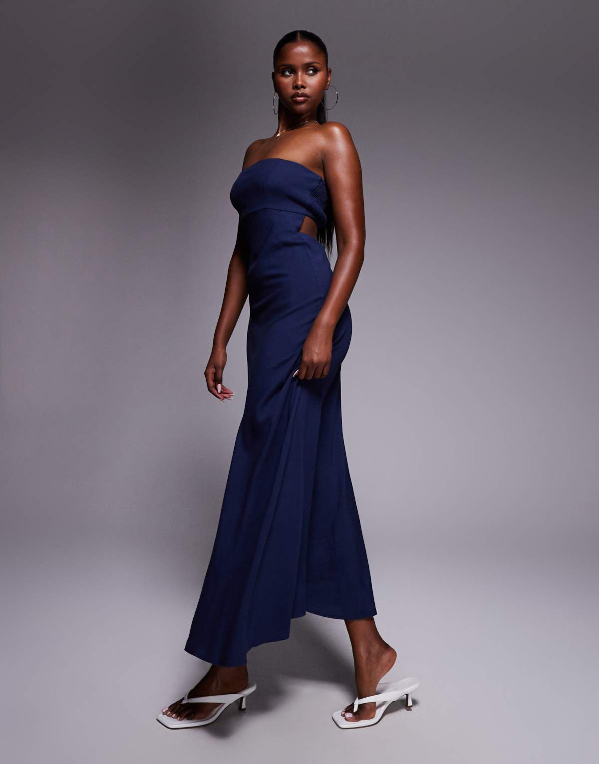 Princess Polly contains linen bandeau shirred back cut out detail maxi dress in navy