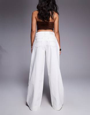 Princess Polly Contrast Stitch Mid Rise Baggy Wide Leg Jeans