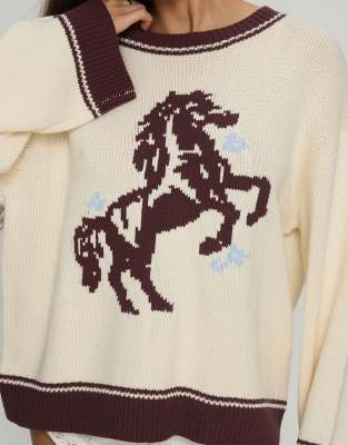 Princess Polly Rhianonn Horse Graphic Cotton Blend Sweater In White