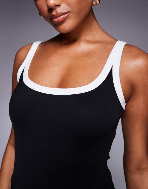 Princess Polly contrast trim scoop neck body in black and white, 2 of 4