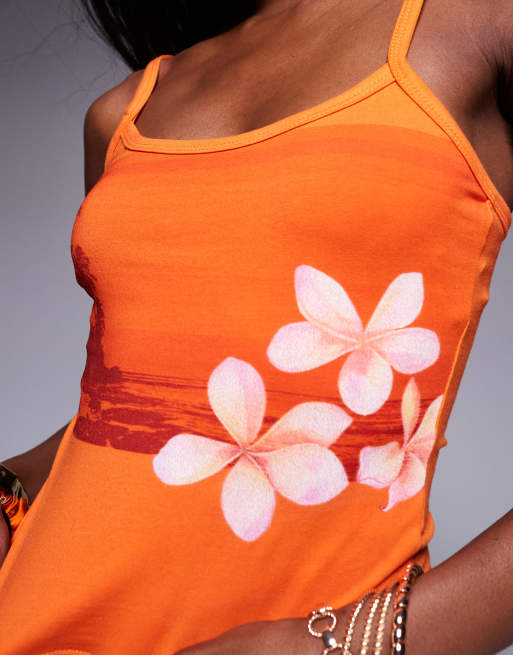 Princess Polly cotton Hawaiian beach floral cami top in orange, 2 of 4