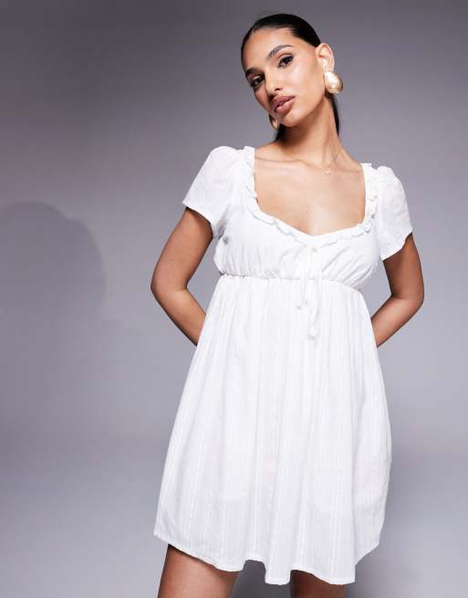 Princess Polly cotton puff sleeve sweetheart neckline tie detail mini dress  in white | ASOS