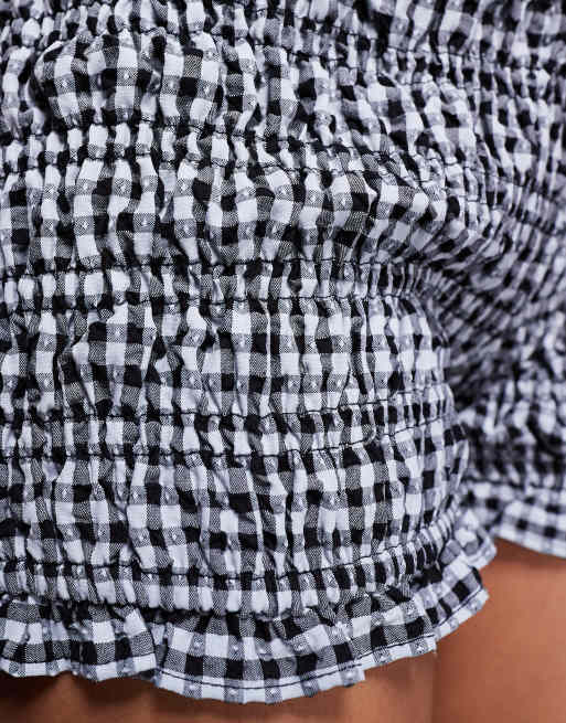 Princess Polly Covey shirred ruffle detail bloomer shorts in black gingham - part of a set, 3 of 5