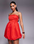 [Princess Polly] Princess Polly Crotoy ruched side bandeau bubble hem mini dress in red 12 RED