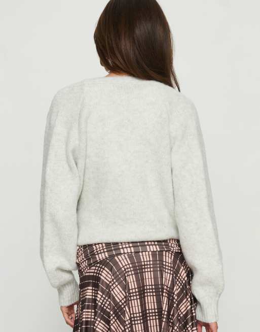 Princess Polly Daelan soft knit wrap tie detail cardigan in light grey, 3 of 4