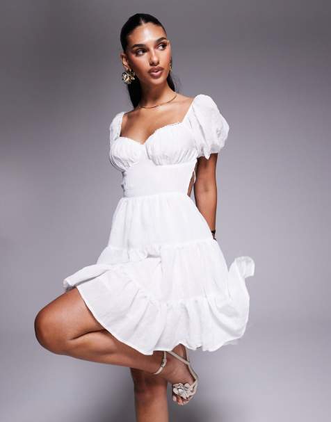 Princess Polly Danny puff sleeve tie open back mini dress in white - view 1
