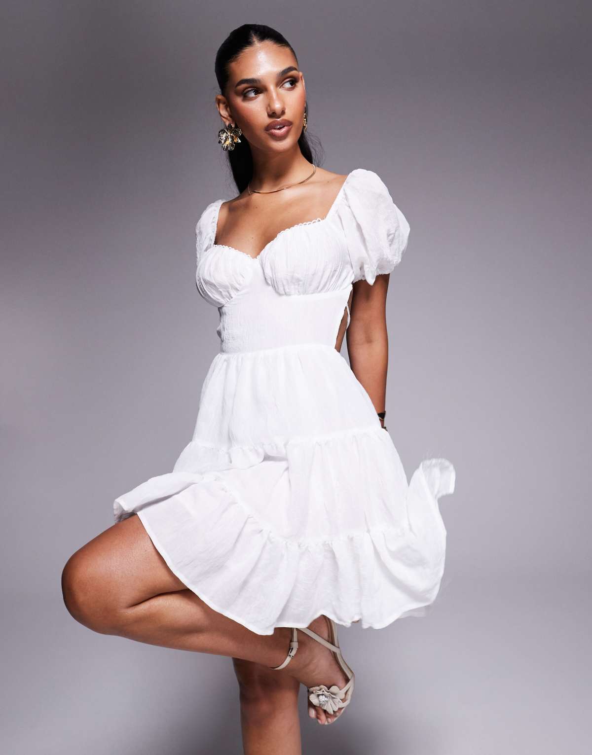 Princess Polly Danny puff sleeve tie open back mini dress in white