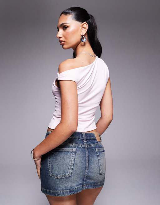 Princess Polly Danza double sculpted slinky off shoulder top in baby pink, 3 of 4