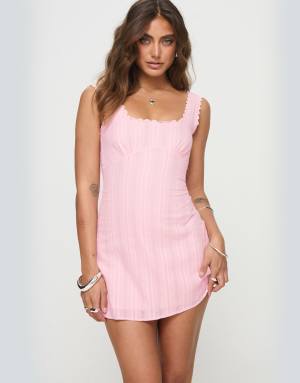 Princess Polly Dasha cotton rich scallop detail mini dress in pink