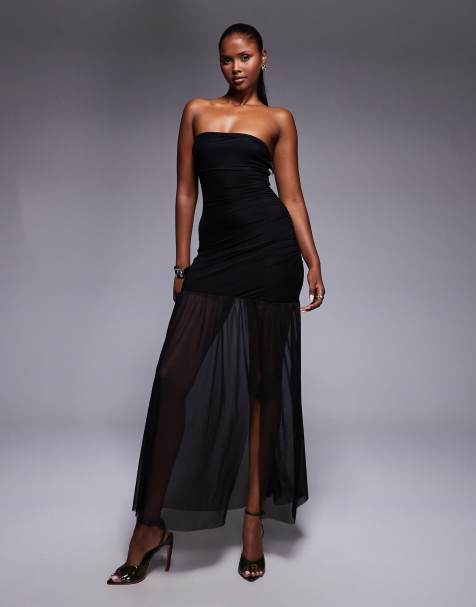 Princess Polly Decadent bandeau sheer contrast maxi dress in black - view 1