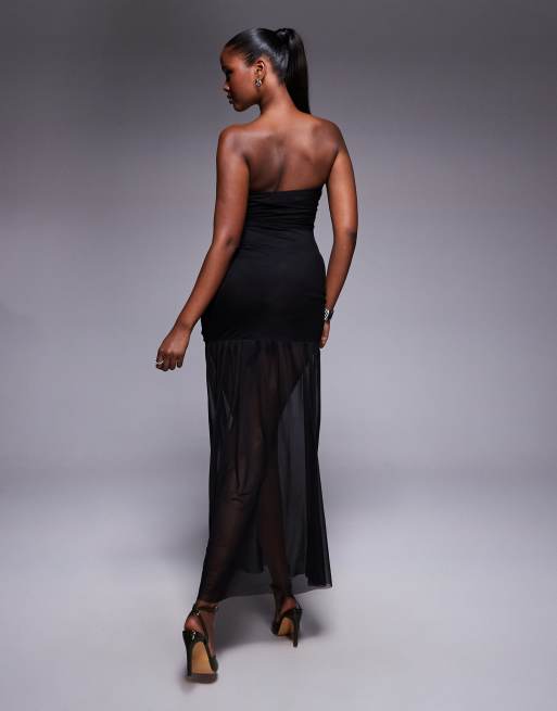 Princess Polly Decadent bandeau sheer contrast maxi dress in black