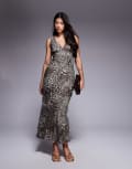 [Princess Polly] Princess Polly deep-v tie detail maxi slip dress in leopard-Multi 10 LEOPARD