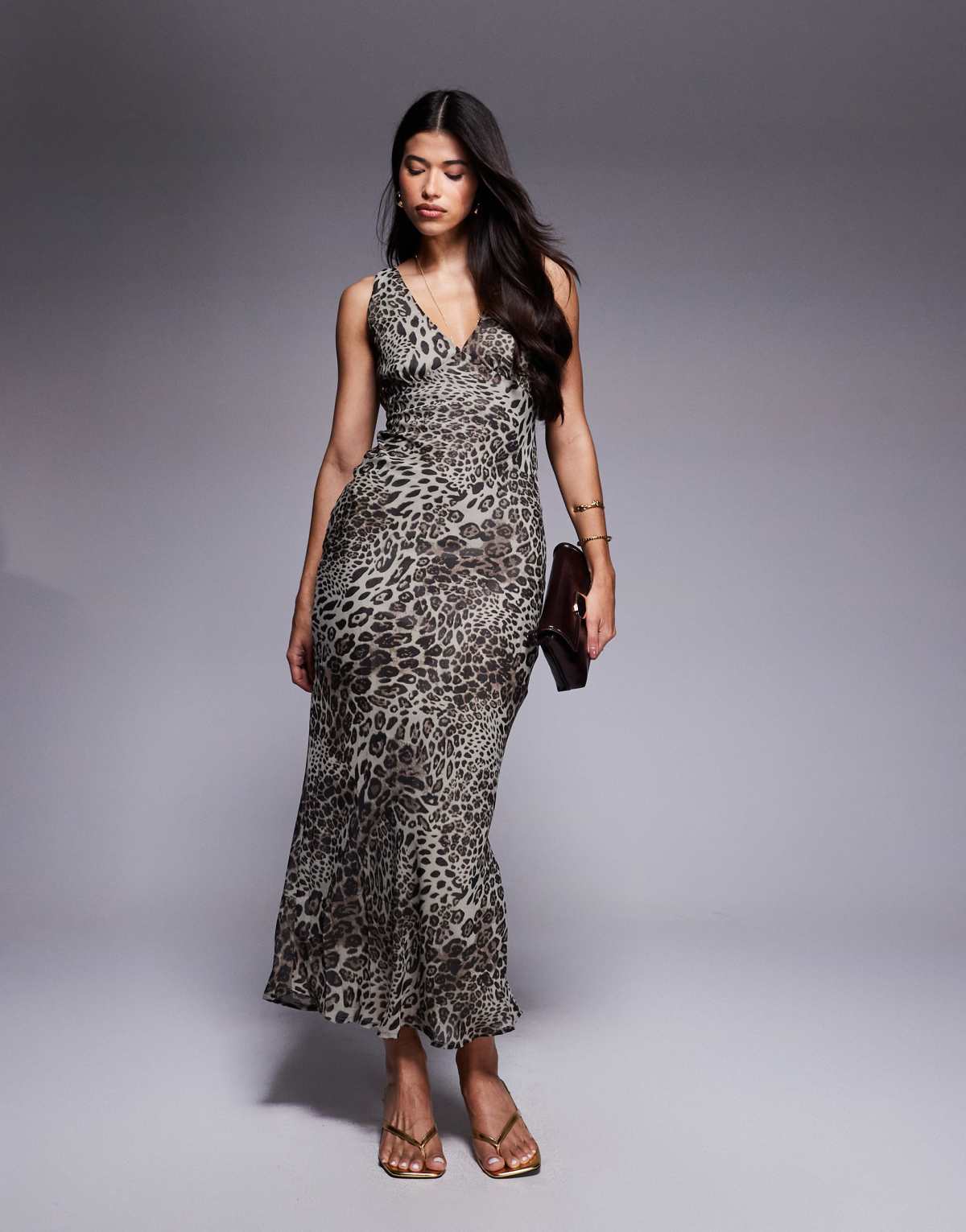 Princess Polly deep v tie detail maxi slip dress in leopard