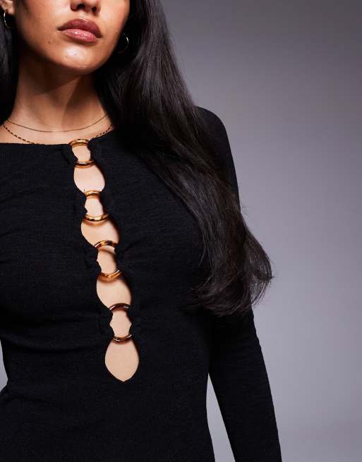 Princess Polly Dejonge lettuce edge hem ring detail open front