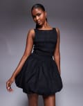 [Princess Polly] Princess Polly Demure shirred detail bubble hem mini dress in black 8 BLACK