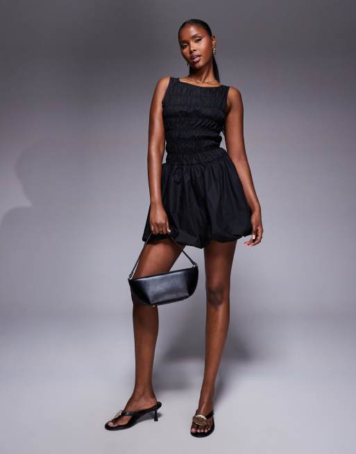 Princess Polly Demure shirred detail bubble hem mini dress in black | ASOS