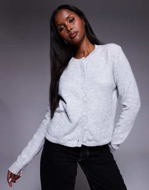 Princess Polly Denmark soft knit button-through cardigan in light grey - view 1