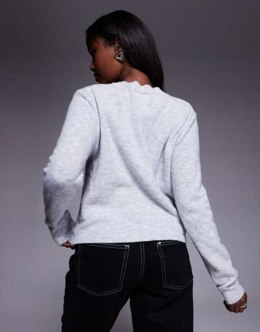 Princess Polly – Denmark – Strickjacke aus weichem Strick in Hellgrau mit durchgehender Knopfleiste, 4 von 4