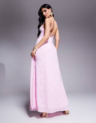 Princess Polly Devore Cami Lace Up Back Detail Maxi Dress