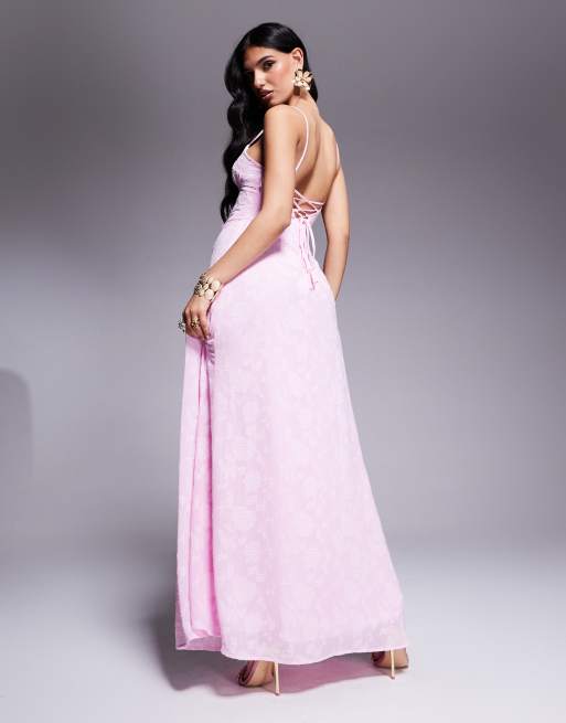 Princess Polly devore cami lace up back detail maxi dress in pink floral