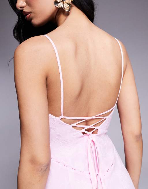Princess Polly devore cami lace up back detail maxi dress in pink floral