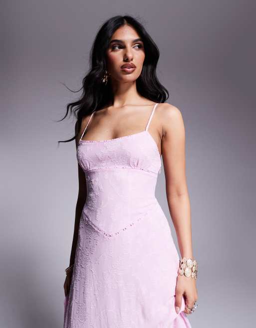 Lace-Up Back Elegant Floral Pink Maxi Dress