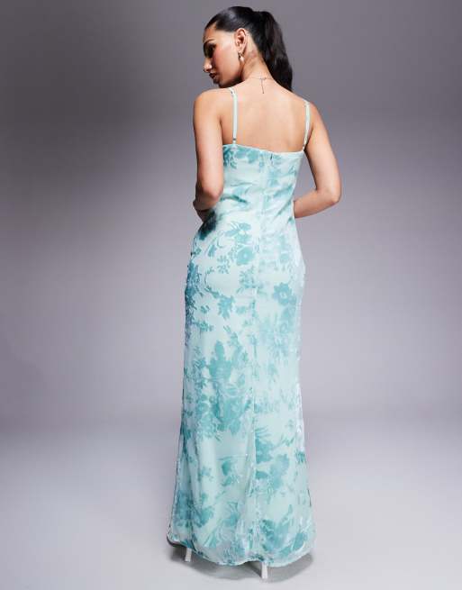 green emerald velvet dress Berylove Women Light Green V Neck Pleated Maxi Dress A Line Long Sleeve  Floral Wedding Guest Dress with Slit main image 0