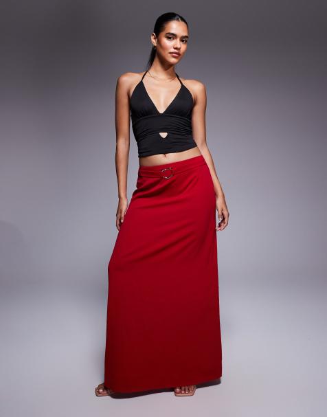 Princess Polly Devoted low rise metal hardware detail maxi skirt in red