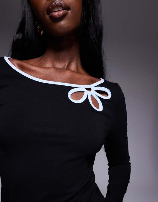 Princess Polly – Double Back – Svart topp med långa ärmar och utskuren blomdetalj, 4 av 4