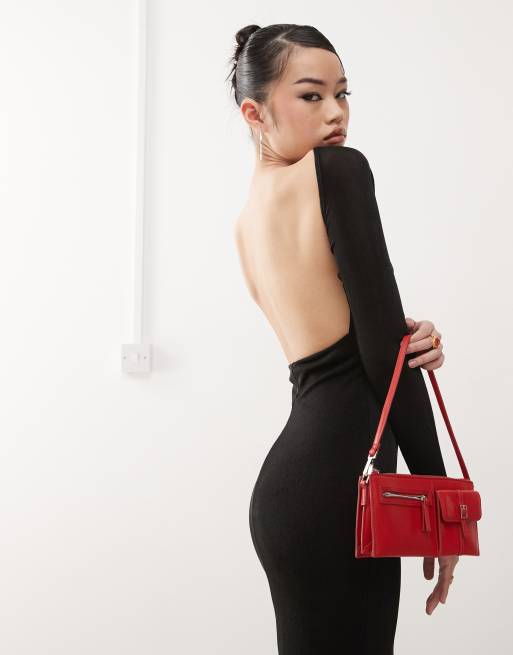 Princess Polly double layered slinky boatneck long sleeve backless maxi  dress in black | ASOS