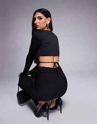 Princess Polly Princess Polly double layered slinky open tie back long sleeve top in black