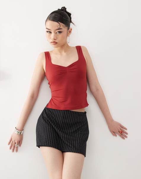 Princess Polly double layered slinky sweetheart neck ruched front side split top in red - view 1