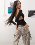 [Princess Polly] Princess Polly double layered slinky wide neck long sleeve open back body in black 44 BLACK