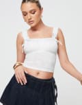 [Princess Polly] Princess Polly Dremi lace ribbon detail square neck milkmaid top in white 14 WHITE