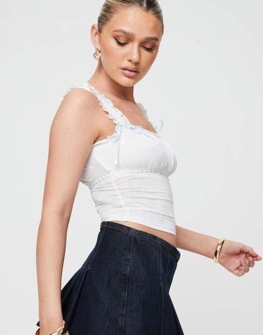 Princess Polly Dremi lace ribbon detail square neck milkmaid top
