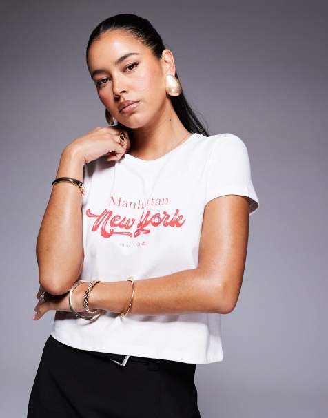 Princess Polly - East Coast NYC - Cropped baby-T-shirt met New York-print in wit - view 1