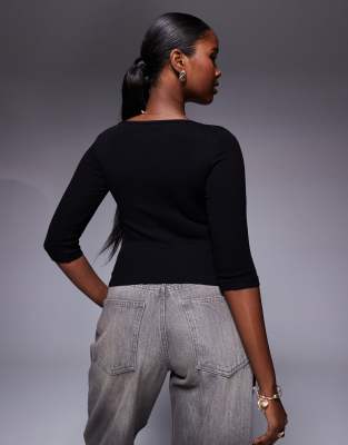 Princess Polly Elaia Slash Neck 3/4 Sleeve Top In Black