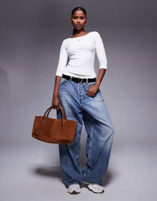 Princess Polly Elaia Slash Neck 3/4 Sleeve Top In White