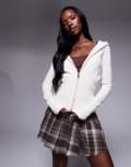 [Princess Polly] Princess Polly Elingford zip hooded cardigan in white L/XL CREAM