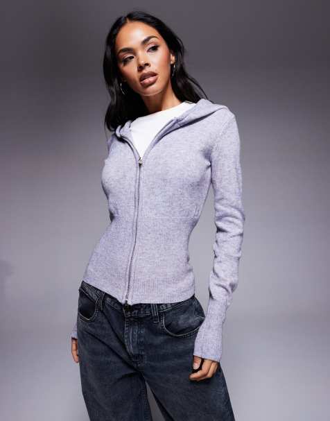 Princess Polly Elingford zip through hooded structured cardigan in grey - view 1