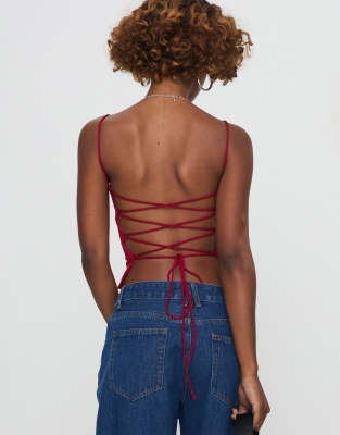Princess Polly Elissa Square Neck Open Tie Back Detail Cami Top In Red