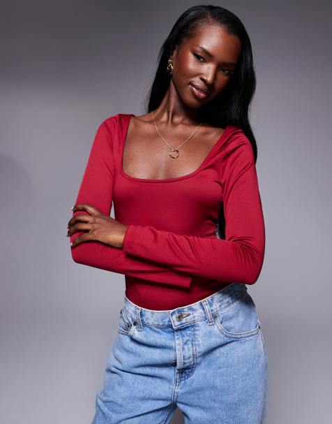 Princess Polly Ellery scoop neck long sleeve body in red