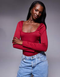 Princess Polly Ellery scoop neck long sleeve body in red