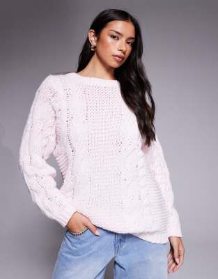 Princess Polly - Ellison - Oversize-Strickpullover in Babyrosa mit Zopfmuster