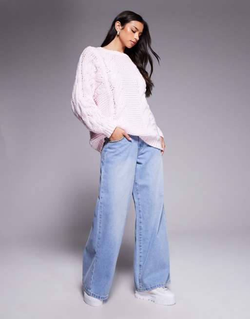 Princess Polly Ellison oversized cable knit jumper in baby pink, 3 of 4