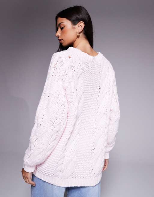Princess Polly Ellison oversized cable knit jumper in baby pink, 4 of 4