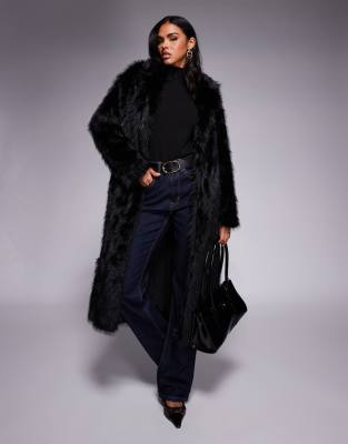 Princess Polly - End of Beginning - Longline-Mantel aus Kunstpelz in Schwarz mit Kragen