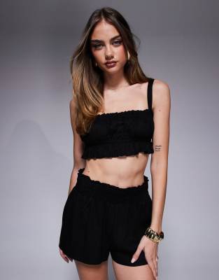 Polly - Ensemble froncé avec crop top et short - Noir 36